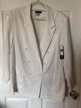 Vintage Shannon White Double Breasted Blazer with Contrast Buttons size 15/16